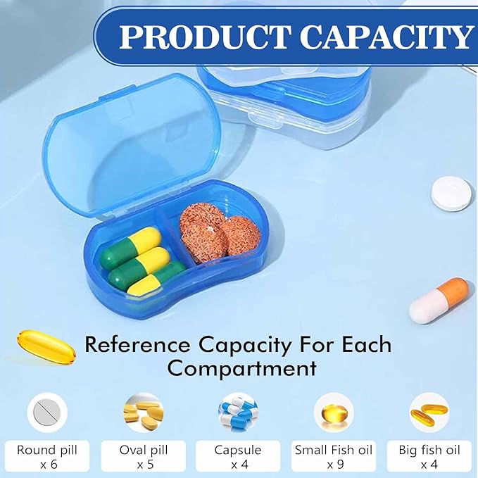 8PCS Pill Case Organizer Pocket Small Pill Holder, Daily AM & PM containers, Medicine Holder, Ideal for Medication, Vitamin, Supplement, Perfect for Travel, Ideal for Purse (Blue)