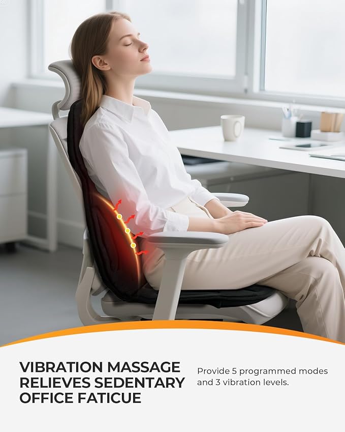 CooCoCo 8 Motors Massage Seat Cushion, Upgraded 2X Larger Heating Back Massager with Heat, 5 Modes & Auto Off Back Massage Chair Pad for Home Office Use, for Women Men Dad Mom