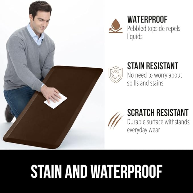 GORILLA GRIP Comfortable Cushioned Kitchen Mats for Floor, 39x20, Waterproof and Stain Resistant Soft Top, 3/4 Inch Thick Ergonomic Standing Desk Anti Fatigue Mat, Foam Supports Ankles and Feet, Brown