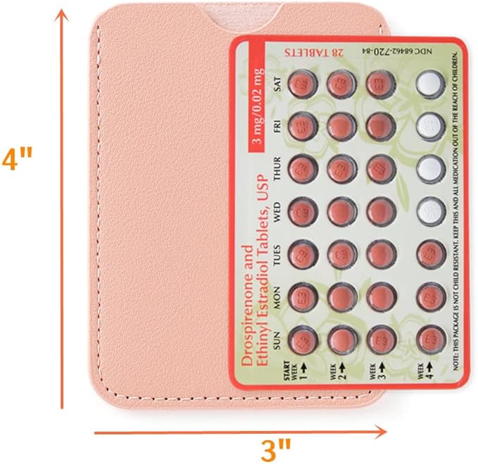 Birth Control Pill Case Holder Credit Card Sleeve Slim Wallet Women Gift (Pink)