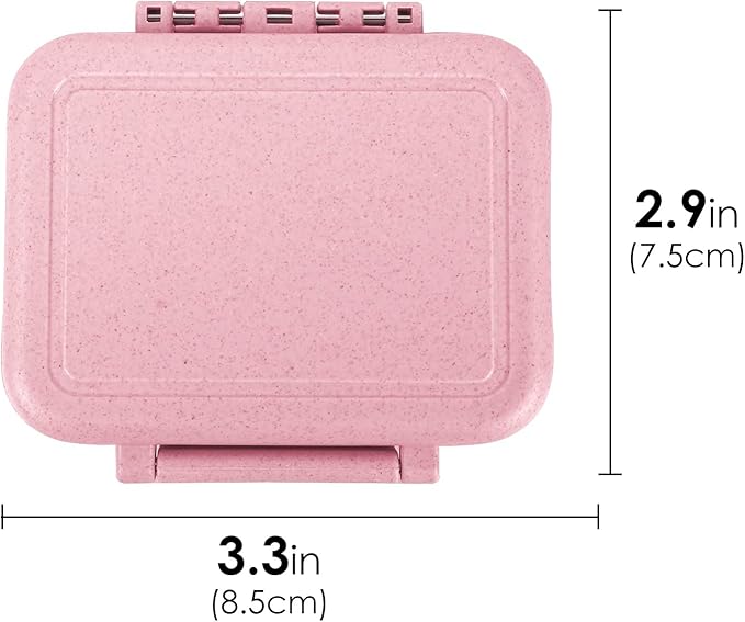 2-Pack Daily Pill Organizer, Wheat Straw Fiber Portable Medicine Case with 3 Removable Compartments & Labels (Beige/Pink)