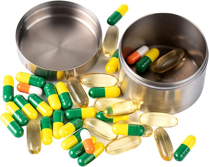 Portable Pill Container Outdoor, Titanium Waterproof Pill Case Organizer Box, Lightweight Pill Holder Medication Carrier for Travel, Daily Pill Keeper, Compact Small Pill Caddy Bottle