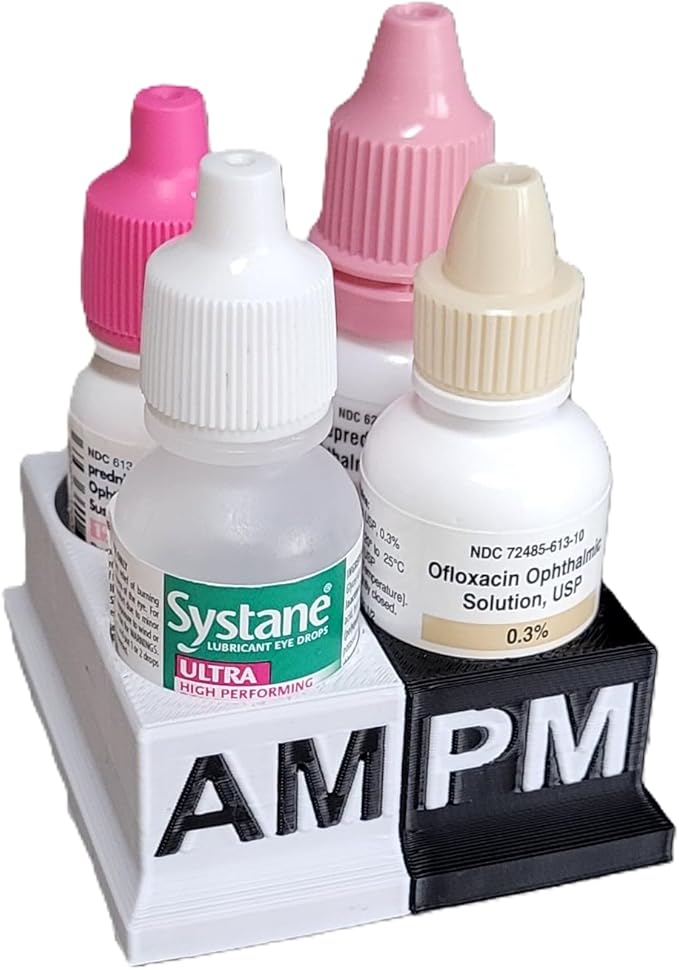 Znet3D Eye Drops Bottle Organizer & Tracker – AM/PM 4-Slot (White/Black)
