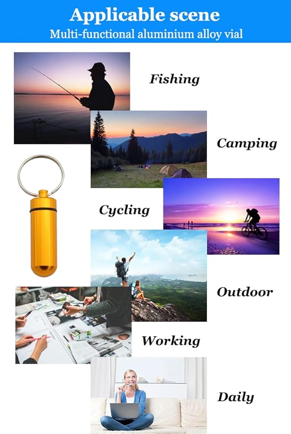 AKOAK 2 Pcs Colorful Round Aluminum Alloy Pill Bottle, Emergency Jar, Waterproof Outdoor Travel Portable Pill Bottle Key Chain (Balck)