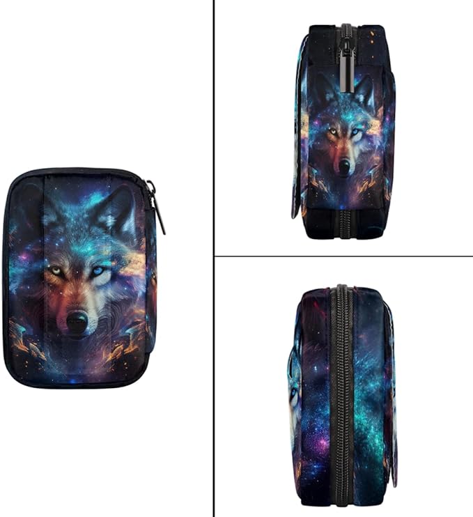 Wolf Galaxy Nebula Pill Case Travel Pill Organizer Weekly 7 Day Portable with Zipper Medicine Box Pill Case for Vitamins, Birth Control,Fish Oils,Medication, Supplements