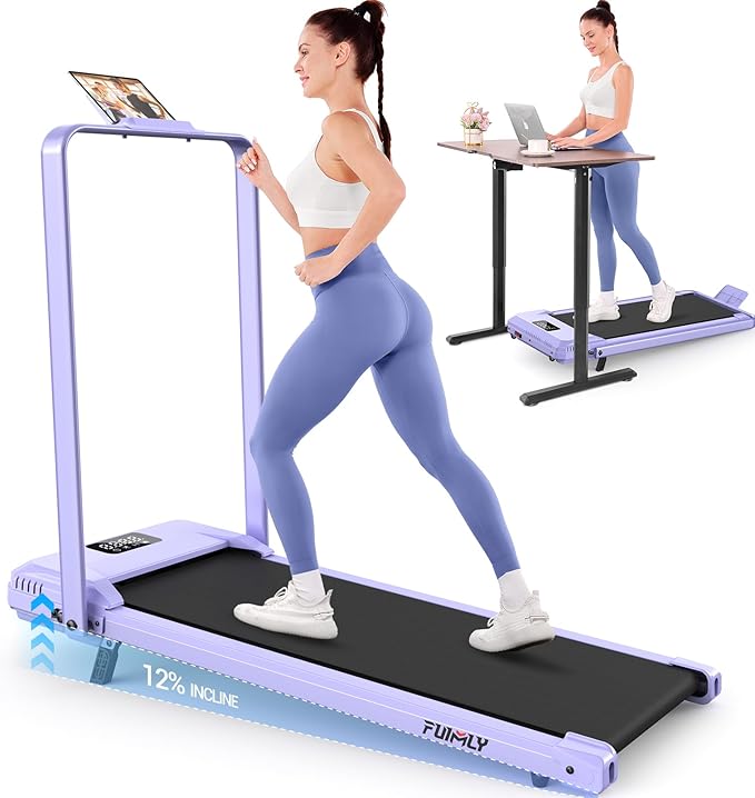 FUNMILY Upgrade Walking Pad Folding Treadmill with 12%/15% & Handle Bar, 3.5HP Foldable Under Desk Compact Treadmills for Home/Office/Gym, 400+lb Capacity, Shock Absorption
