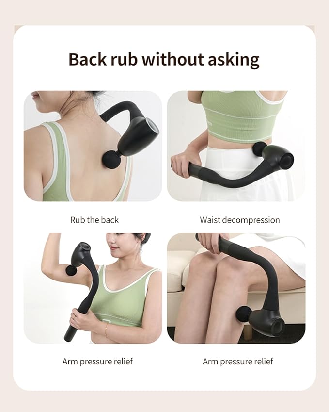 Massage Gun with Extended Handle, Upgraded U-Shaped Back Massager, Reaches Hard-to-Access Muscles, 4 Massage Heads & 4 Speed Levels, Body Massager for Back, Waist, Neck, Shoulder, Leg, White