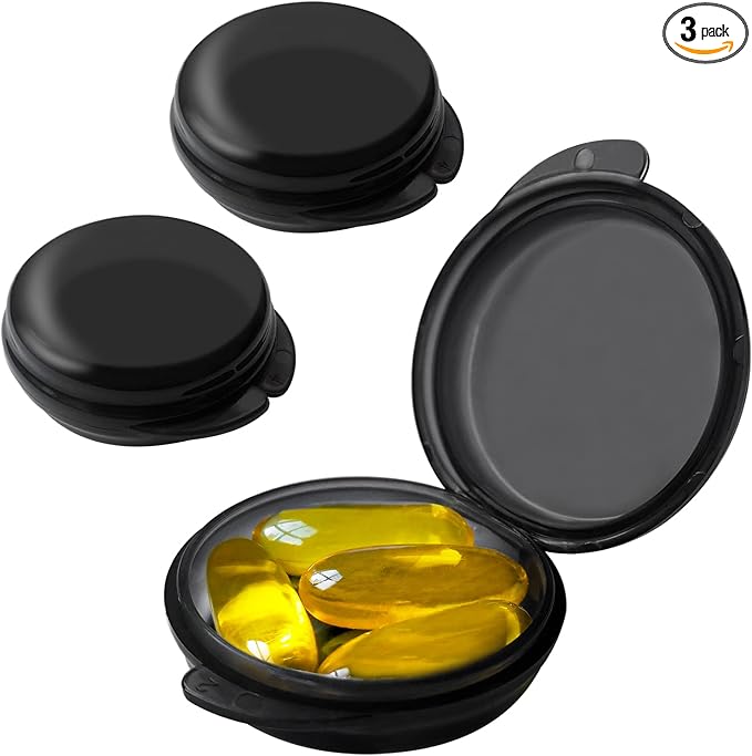3PCS Small Pocket Daily Pill Box Organizer - Portable Travel Wallet with Individual Compartments - Compact, Convenient and Easy-to-Use Mini Pill Container for On-The-Go Medication Management (Black)