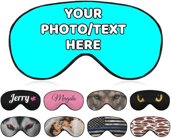 AMAPARK Custom Eye Mask for Sleeping Personalized with Picture Text Logo Sleep Masks Gift for Wedding Anniversary Party Favor, Cyan