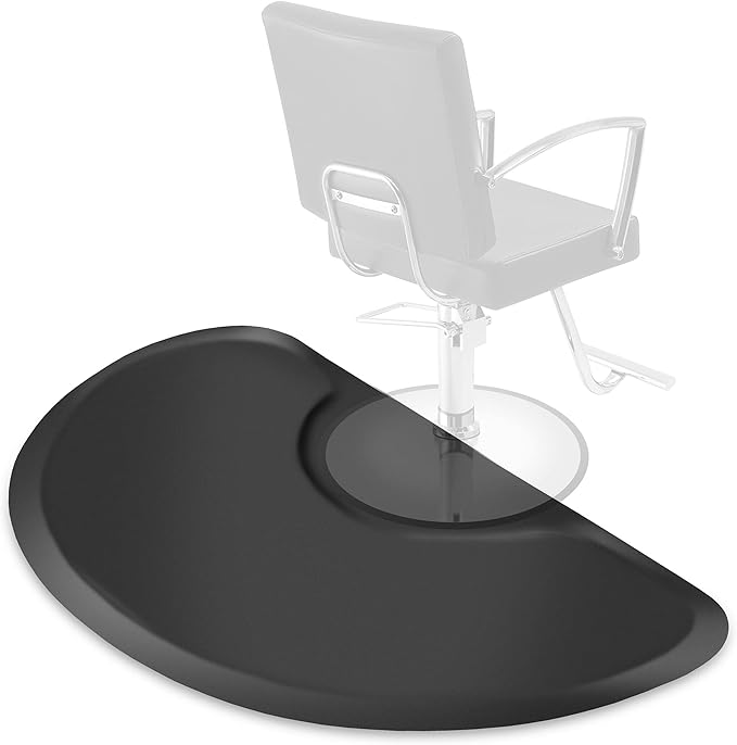 Saloniture 3 ft. x 5 ft. Salon & Barber Shop Chair Anti-Fatigue Floor Mat - Black Semi Circle - 1/2 in. Thick