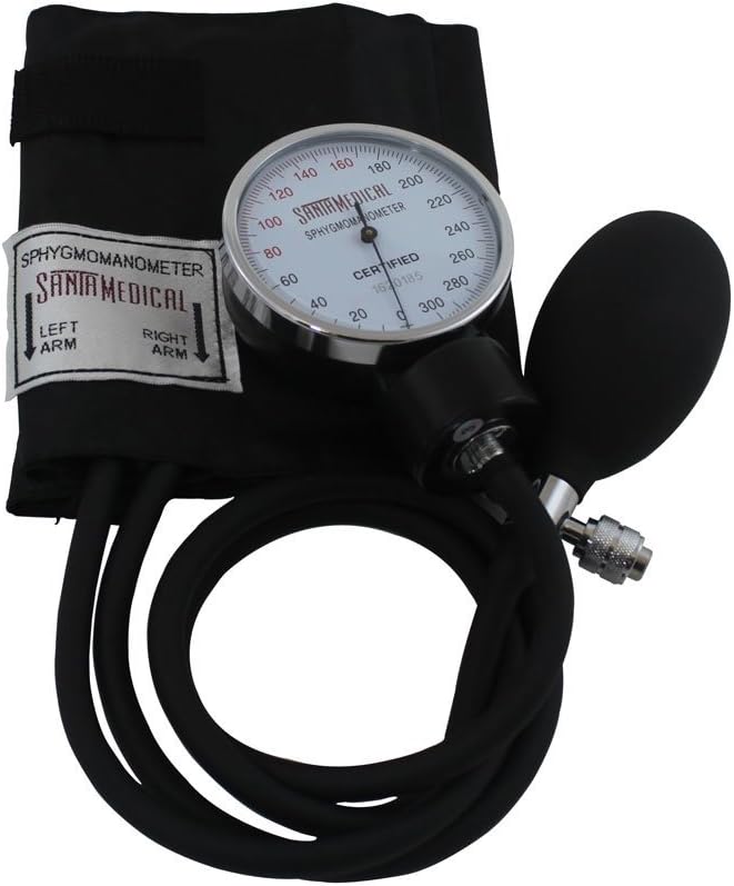 Santamedical Adult Deluxe Aneroid Sphygmomanometer with Stethoscope - Blood Pressure Cuff Durable and Carrying Case - Manual Blood Pressure Cuff Black