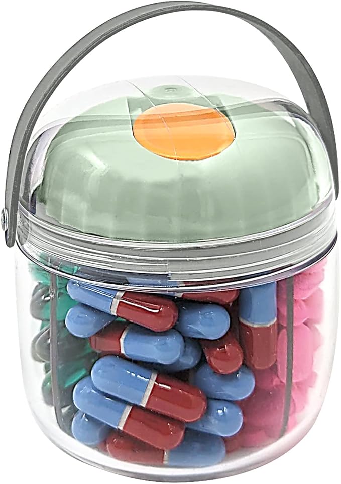Mini Pill Dispenser Organizer Bottle, Daily Travel Medication Box with Secure Closure (Mini - Green)