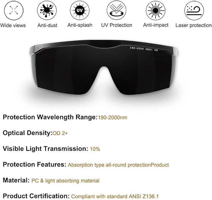 mozeeda IPL 190nm-2000nm Laser Safety Glasses, Red Light Therapy Goggles For Laser Cosmetology Operator Eye Protection And Laser Hair Removal Treatment