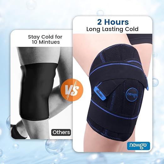 NEWGO Cold Therapy Knee Ice Pack Wrap, 2 Hours Long-Lasting Relief for Knee Replacement Surgery, Injuries, Swelling & Post-Surgery Recovery, Reusable Gel Ice Pack for Sports Injuries
