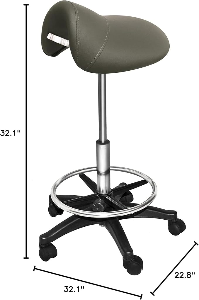 Chromium PureSana Professional James 360 Degree Full Rotational Saddle Cutting Stool with Adjustable Air Life Mechanism & Wheel Casters, Gray