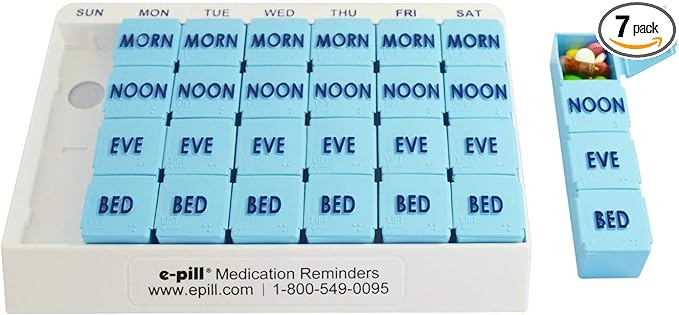 e-Pill 4 Times a Day x 7 Day Large Weekly Pill Organizer, Vitamin and Medicine Pill Box