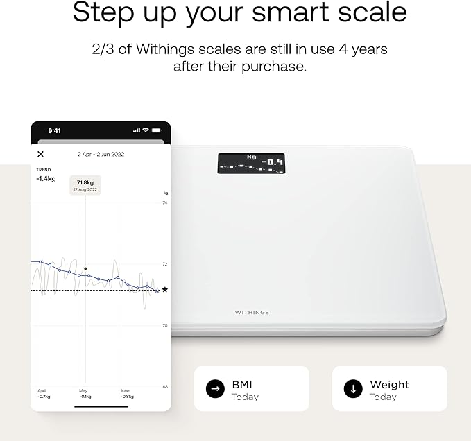 Withings Body - Digital Wi-Fi Smart Scale with Automatic Smartphone App Sync, BMI, Multi-User Friendly, with Pregnancy Tracker & Baby Mode