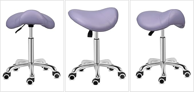 Kaleurrier Saddle Stool Rolling Swivel Height Adjustable with Wheels,Heavy Duty Saddle Chair,Ergonomic Stool Chair for Hair Salon Lab Clinic Dental Massage Home Office Kitchen (Purple, Without Back)