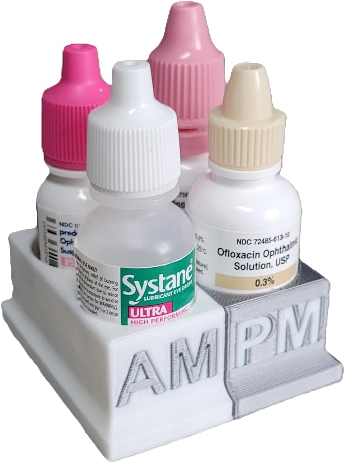 Znet3D Eye Drops Bottle Organizer & Tracker – AM/PM 4-Slot (White/Silver)