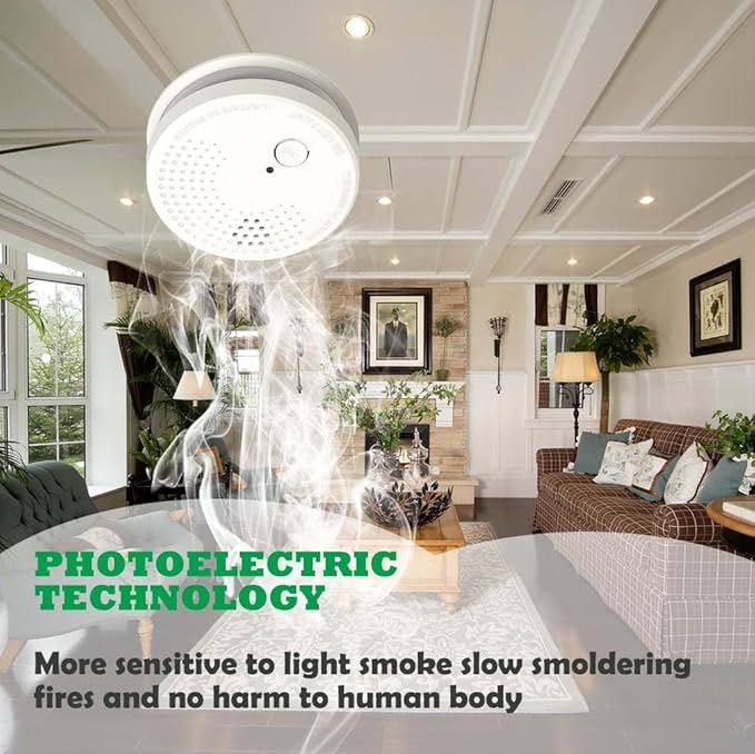 Smoke Detector 4 Pack Fire Alarms 9V Battery Operated Photoelectric Sensor Smoke Alarms Easy to Install with Light Sound Warning, Test Button,9V Battery Included Fire Safety for Home Hotel