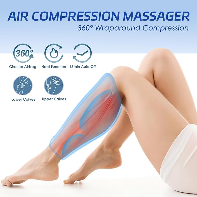 Air Compression Leg Massager, Cordless Calf Massager with Heat, Air Compression Leg Massage for Circulation and Pain Relief, Gifts for Dad Mom Men Women, Gray (Single)