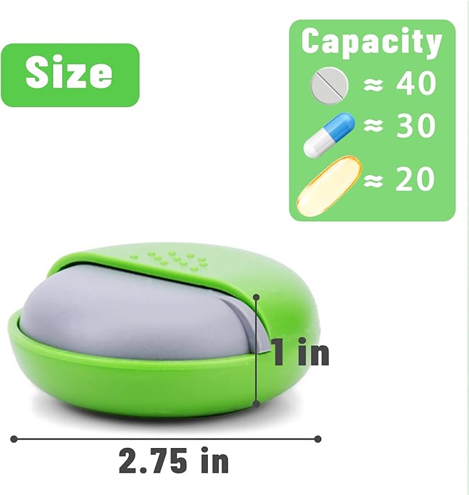 INVODA Travel Pill Organizer Cute Round Pill Box for Purse Compact Medicine Container for Pills, Fish Oil, Vitamins & Supplements