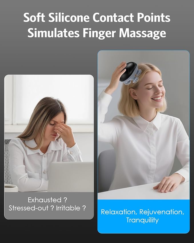 AMIR Electric Scalp Massager, Portable Head Scratcher with 96 Kneading Nodes, Handheld for Stress Relief and Pain Relief, Ideal Valentine‘s Day Gift for Her/Him (Black)