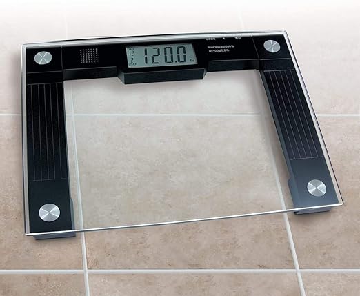 Ideaworks JB5824 Extra Wide Talking Scale-Visual & Voice Display Scale- 550 Pounds Max-Tamper Glass-Extra Wide Width-Large LCD Display-Tap On & Off Auto Function