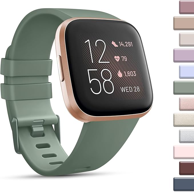 Mugust Sport Bands Compatible with Fitbit Versa 2 / Fitbit Versa /Versa Lite/Versa SE, Classic Soft Silicone Replacement Wristbands Straps for Fitbit Versa 2 Smart Watch Women Men (Large,Avocado