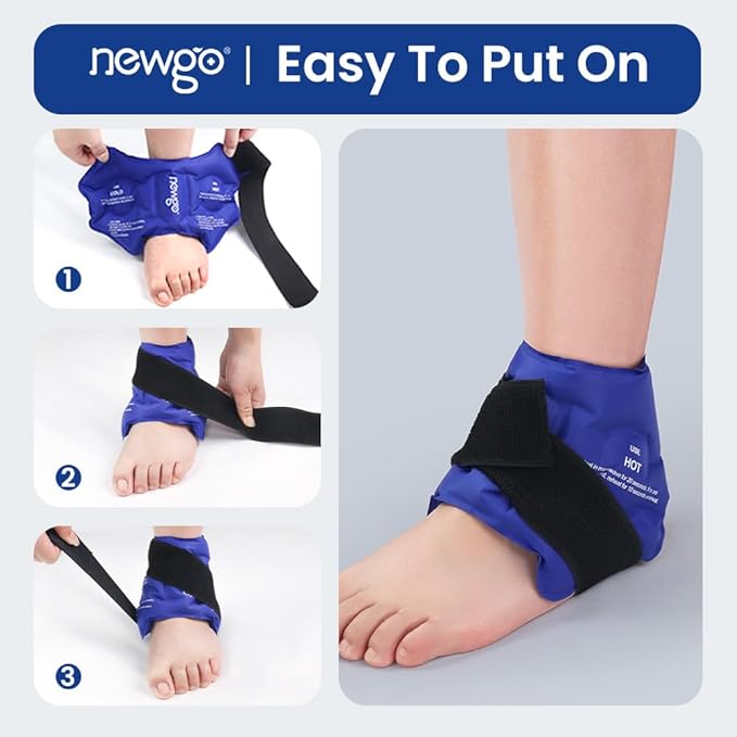 NEWGO Ankle Ice Pack Wrap for Sprained Relief, Ice Pack for Ankle Inuries Reusable, Cold Therapy for Ankles Swelling, Post Surgery Recovery - Blue