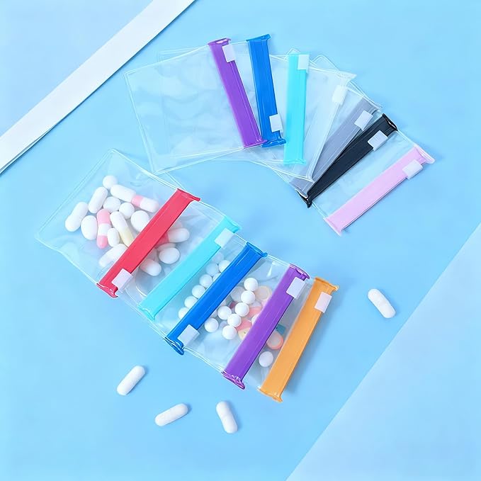 27 Pcs Pill Pouch Bags Small Reusable Zippered Pill Case Travel Medicine Storage Organizer Portable Self Sealing Compact Packets with Slide Lock Sticker for Qtips Items
