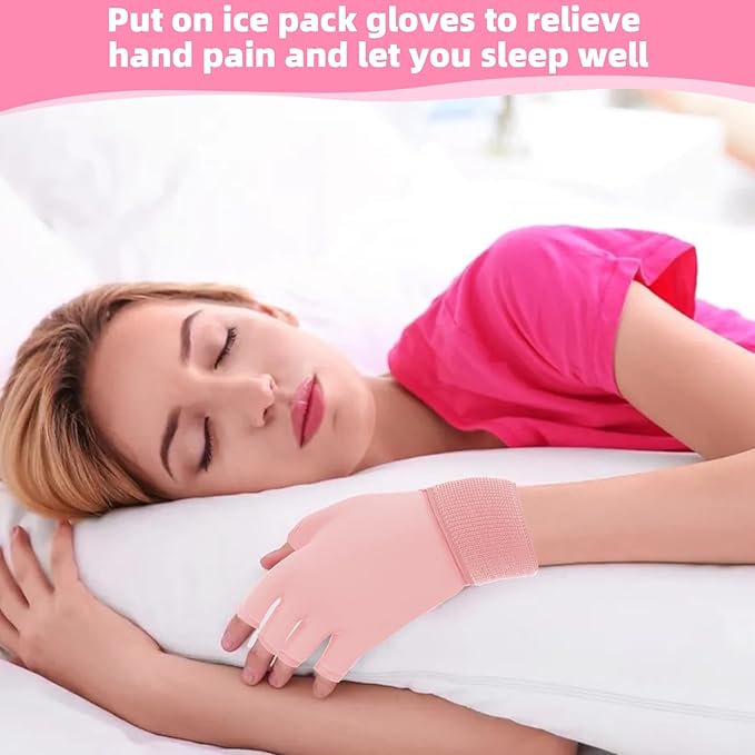Finger Arthritis Compression Hand Ice Pack Gloves for Pain Relief, Adjustable Pink Wrist Ice Pack for Hot Cold Therapies, Reusable Gel Finger Ice Gloves Sleeve for Tendinitis, Carpal Tunnel