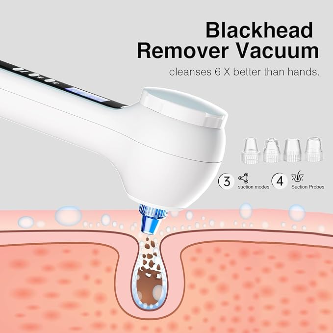 3 in 1 Facial Cleansing Brush & Blackhead Remover, Rechargeable Face Scrubber with LCD Screen, IPX7 Waterproof, Deep Pore Cleaning, Exfoliating & Massaging for All Skin Types