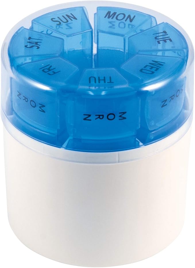 Apex Pill Container Desktop Pill Organizer A Compact Pill Planner with 4 Times a Day Pill Removable Compartments Assorted Colors, White and Blue, 1 Count