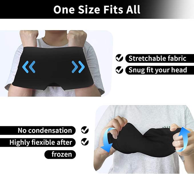 ZNÖCUETÖD Migraine Headache Relief Cap Hat Full Head ice Pack Wrap Cooling Gel Ice Beanie Hot/Cold Compress Hangover Cap for Sinus, Stress, Tension, Head Pain Relief, Gift for Women Men