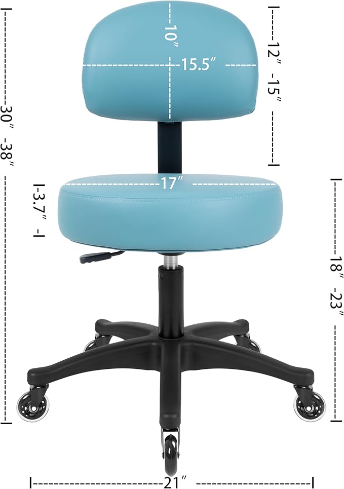 TAKE UR SEAT® Economical Multi-Purpose Medical Spa Chair Stool with Adjustable seat and Back Height. Advanced Fabric seat Cover is Easy to Clean. Blade Wheels (Table Height Blue)
