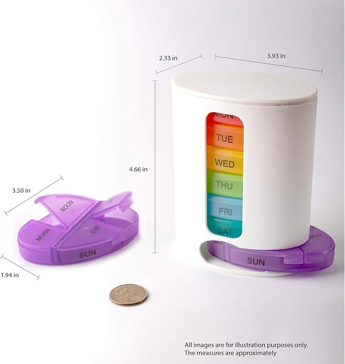 Deke Home - Stackable Pill Organizer, 4 Times a Day Weekly Pill Box, 7 Day Medicine Dispenser, Pill Container for Vitamin, Supplement, Durable Hard Case, Secure Closure, BPA Free, Easy to Clean.