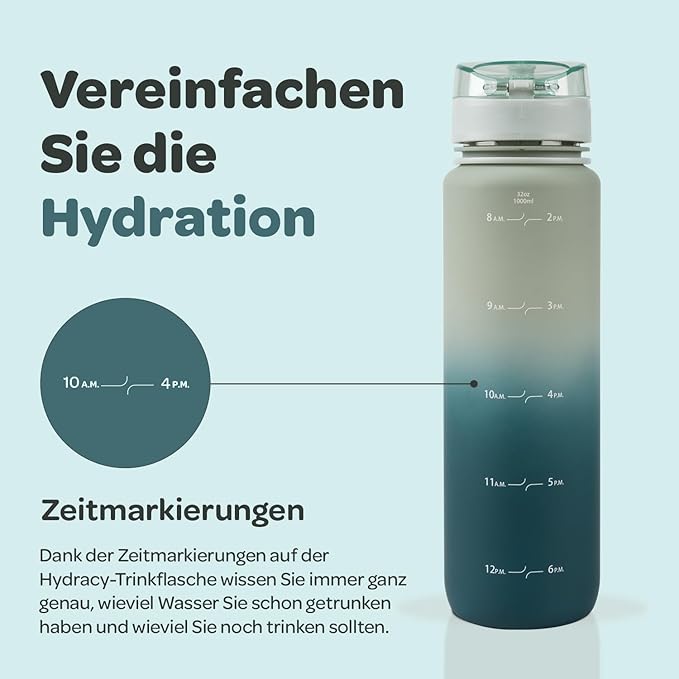 Hydracy Water Bottle with Time Marker -Large 32oz BPA Free Gradient Water Bottle - Leak Proof Gym Bottle with Fruit Infuser Strainer & Times to Drink -Ideal for Fitness Sports & Outdoors