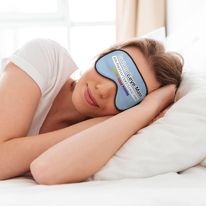 Personalized Eye Masks,Customized Sleep Blindfold Eye Mask,Custom Blackout Eye Cover with Adjustable Strap for Travel and Nap Light Blue