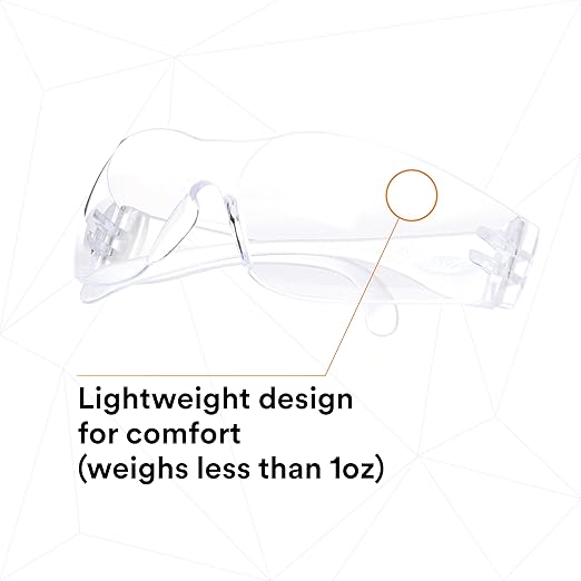 3M Safety Glasses, Virtua 11228, Pack of 100, ANSI Z87, Unisex, Clear Lens, Clear Frame, Economical Eye Protection, Lightweight, UVA, UVB, UVC