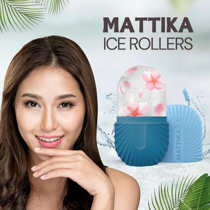 Ice Roller for Face & Eyes – Facial Ice Roller for Under Eye Puffiness, Reusable Silicone Ice Face Roller Massager for Skin Tightening, Pore Shrinking & Cooling Skincare Tool (Blue)