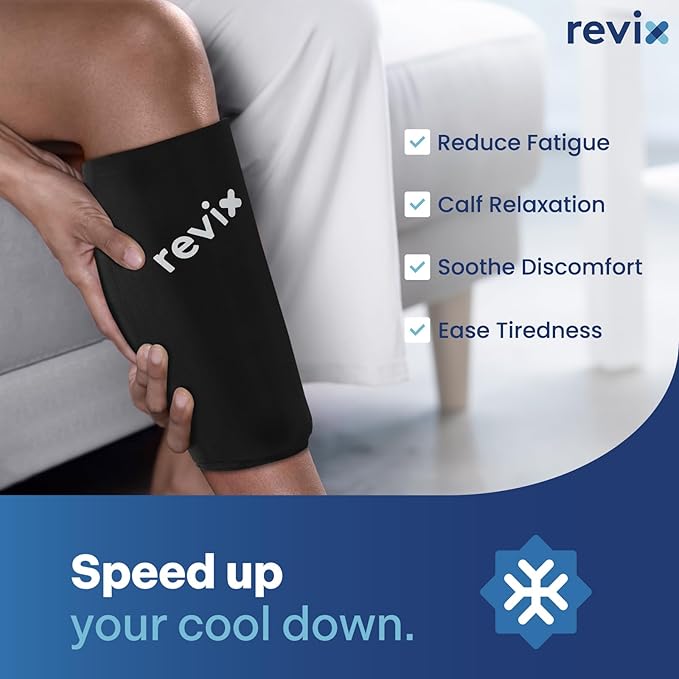 REVIX Shin Splint Relief Ice Packs, Calf Compression Sleeve for Legs Reusable Ice Pack for Elbow, Arm & Knee Pain Relief, Hot Cold Therapy for Sports Injury Recovery & Sprains