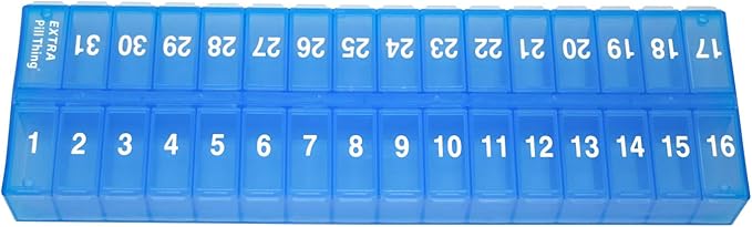 AM PM 31 Day Once-a Day Monthly Pill Planner Organizers - Large Compartment Pill Boxes Store Medications for Entire Month Plus Compartment for Extra Pills (AM/PM) (Am/Pm Blue & Blue)