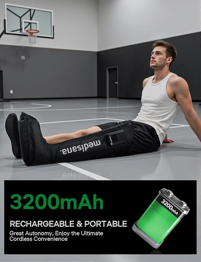Medisana Leg Compression Massager, Cordless Rechargeable Air Pressure Boot with Multi-Customize Modes, Intensities & Timer, Leg Compression for Circulation, Pain Relief, Recovery, Christmas Gifts
