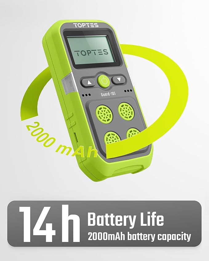 TopTes Guard-101 4 Gas Monitor Multi Detector for H2S, CO, LEL, and O2, with Vibration, Visual, and Audible Alarms, 14h Long Battery Life, Safety Explosion-Proof, for Work, Home - Green