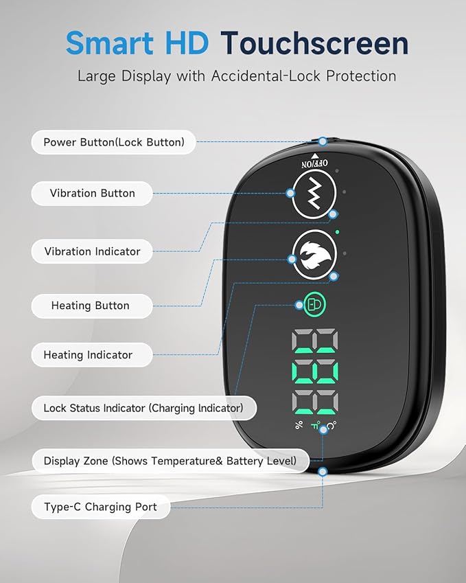 Cordless Heating Pad for Back with Massager, Lower Back Massager with Heat, Smart HD Touchscreen, 3 Heat & Vibration, 3H Runtime Portable Wireless Lumbar Belt, Gift for Women Men Mom Dad
