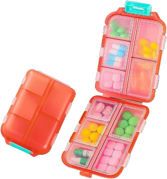 Travel Pill Organizer Portable Pocket Pill Case Small Pill Box for Purse Medicine Organizer Have 10 Compartments Storage Vitamin Fish Oil by INVODA (Orange)
