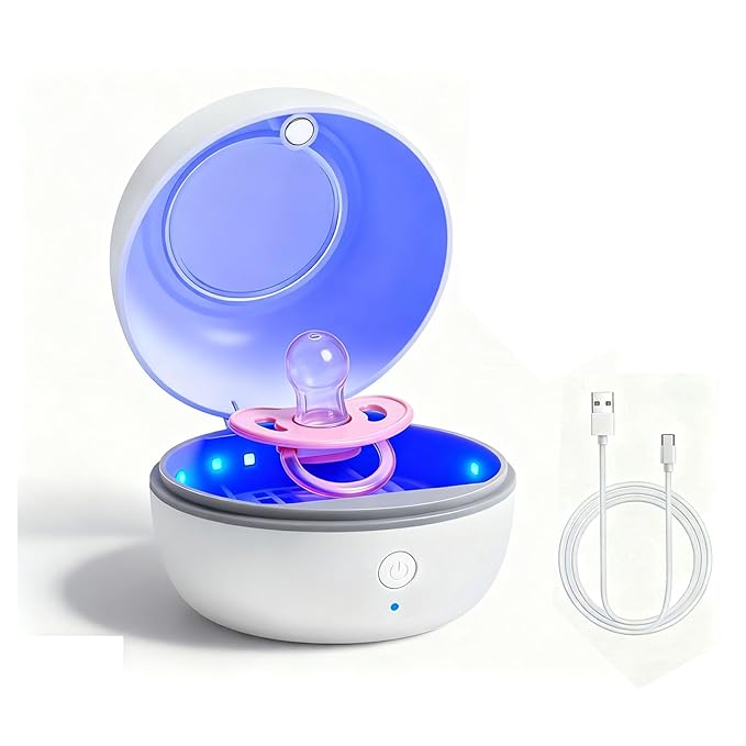 Portable Pacifier Sterilizer Box, USB Rechargeable Sterilize Case, 3-Minute High Efficiency Cleaning for Baby Pacifiers On The Go