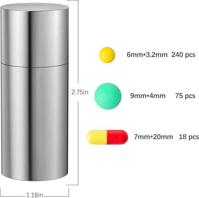 Portable Pill Holder Keychain, Small Metal Pill Case Waterproof Pill Box Container Mini Stainless Steel Pill Organizer for Travel Purse Pocket