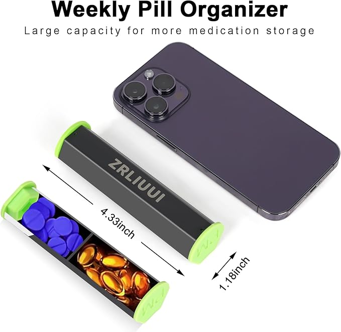 Weekly Pill Organizer 2 Times a Day,Small Pill Organizer, Am Pm Twice Daily Pill Case with Rotatable Handle, Pill Holder Container for Vitamin, Medicine, Supplement, Fish Oil, Black